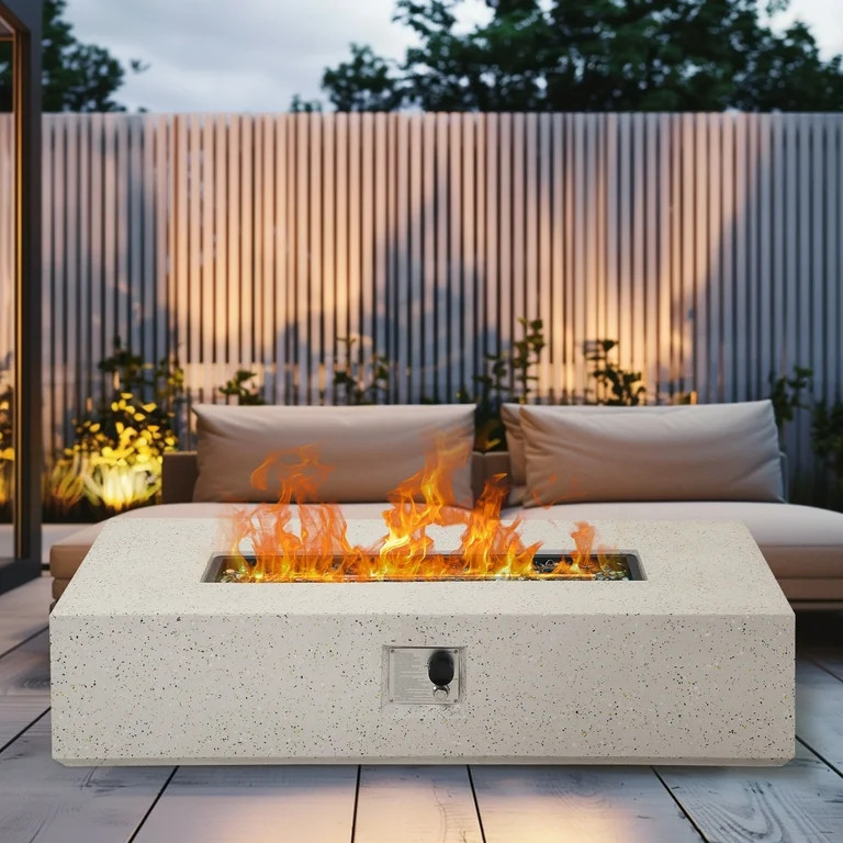 Outdoor Propane Fire Pit Table, 56-inch Rectangle White Concrete Firepit Table,50,000 BTU Stainle... | Walmart (US)