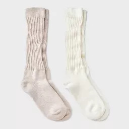 Women's Slouch 2pk Crew Socks - Universal Thread™ Ivory/Oatmeal Heather 4-10: Cotton Blend, Tag... | Target