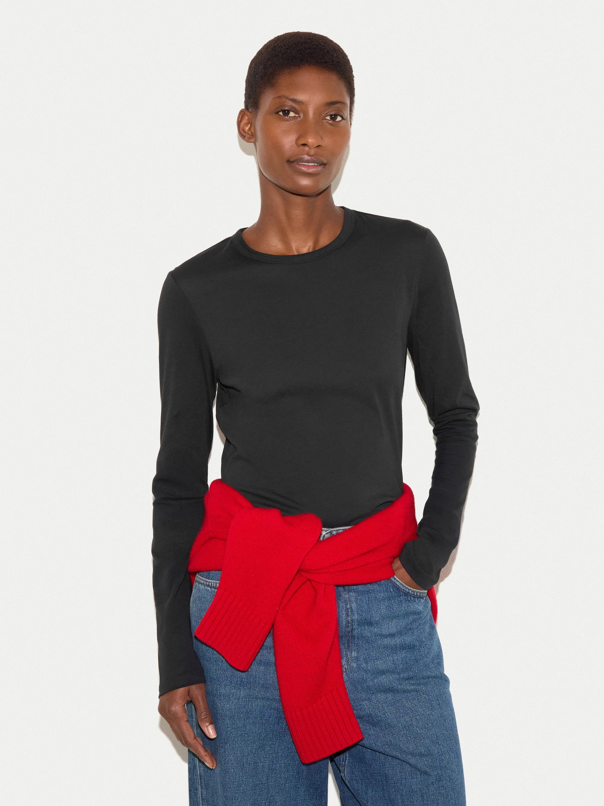 Supima Cotton Long Sleeve Tee | Black | Jigsaw (UK)