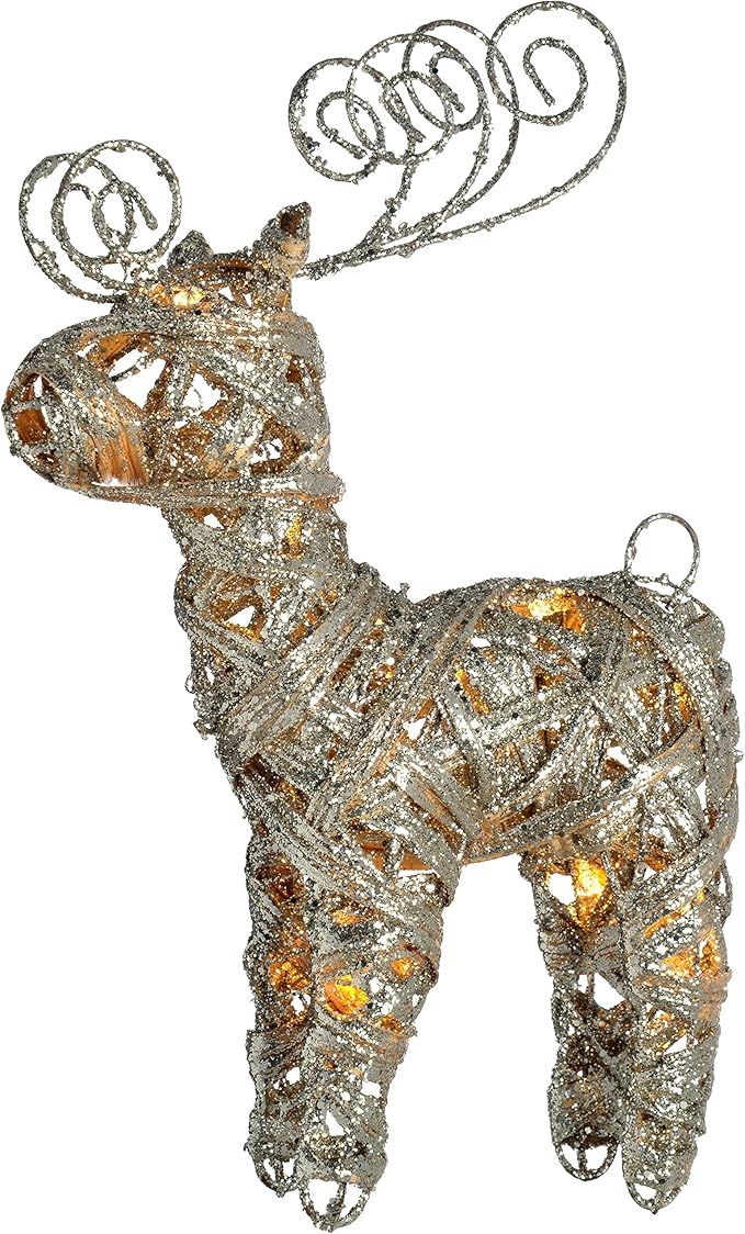 WeRChristmas Pre-Lit Silver Woven Rattan Warm White Led Reindeer, Dusting of Glitter, 40 cm - Mul... | Amazon (US)