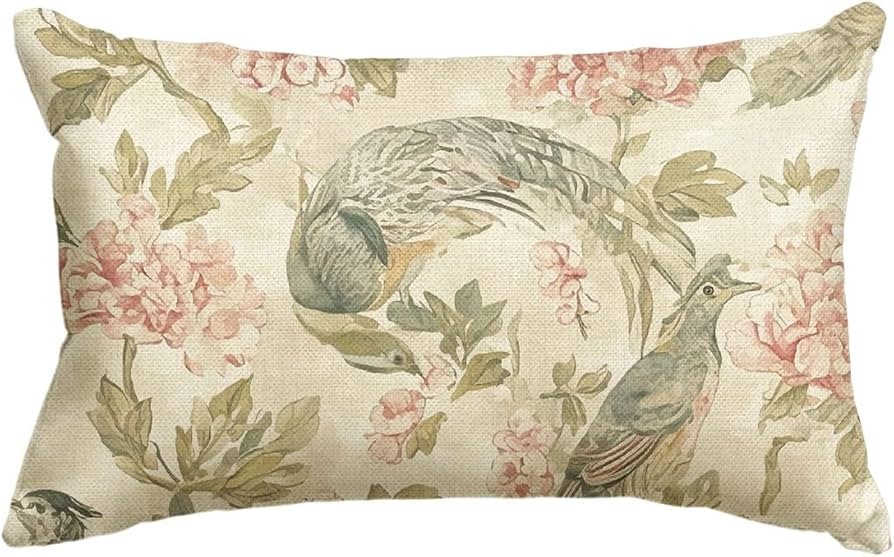 AVOIN colorlife Chinoiserie Flowers Birds Light Green Throw Pillow Cover, 12 x 20 Inch Cushion Ca... | Amazon (US)