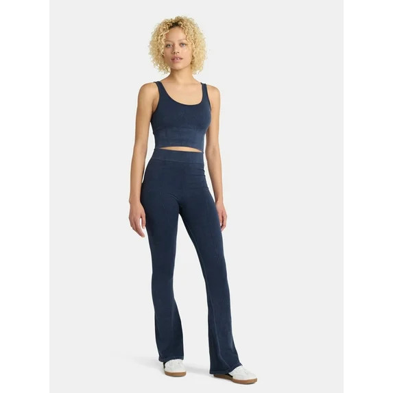 No Boundaries Seamless Scoop Cropped Tank and Flare Leggings Set, 2-Piece, Women’s | Walmart (US)