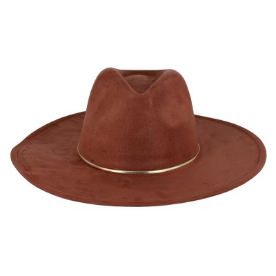 David & Young Women's Faux Suede Fedora Hat with Gold Hatband, Brown | Target