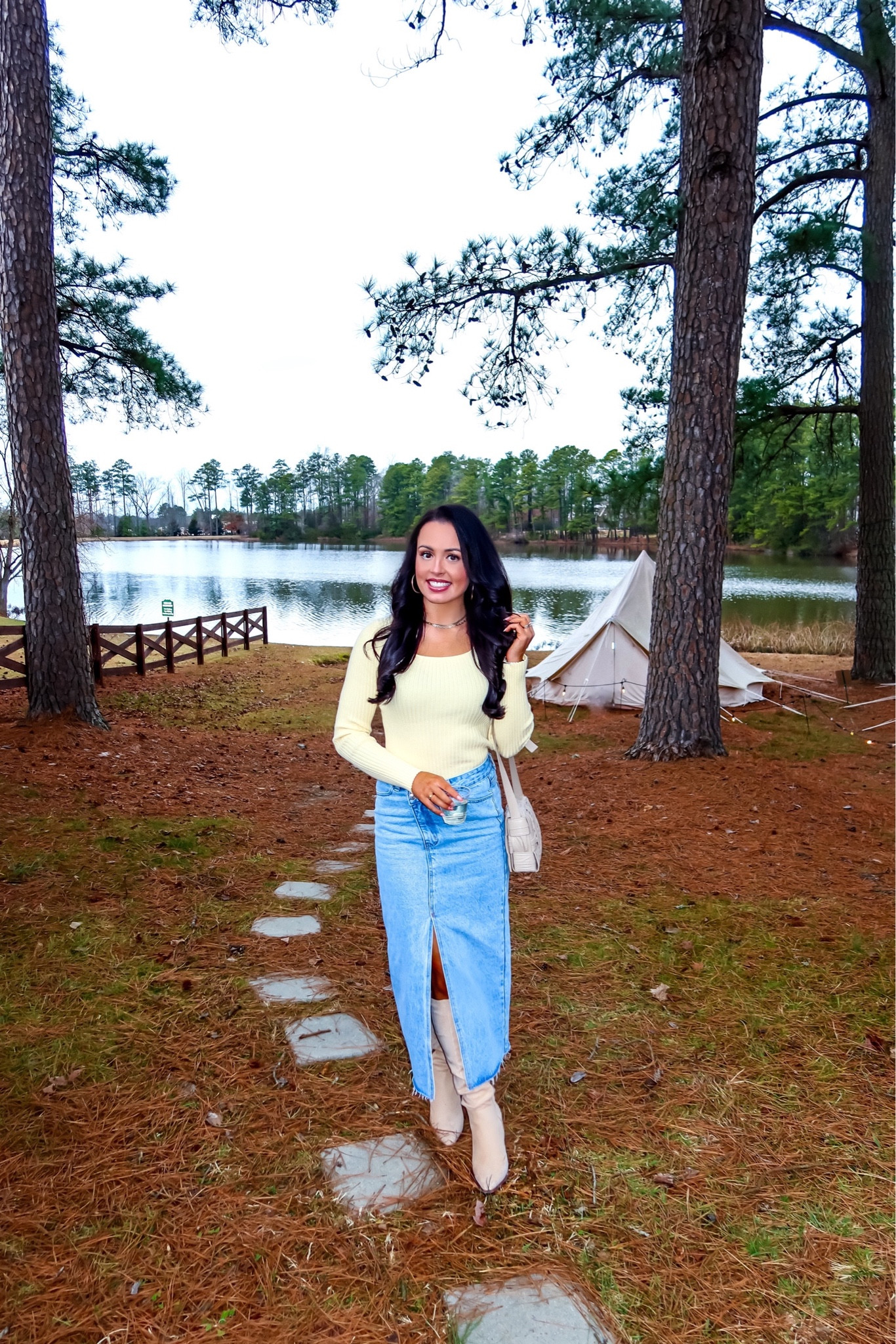 Amazon knit yellow sweater (small, 5+ colors) perfect for spring! Wearing a small & under $45 amazon asymmetrical denim midi skirt (small), Amazon suede pointed toe boots (tts) #founditonamazon 

#LTKfindsunder50 #LTKsalealert #LTKshoecrush