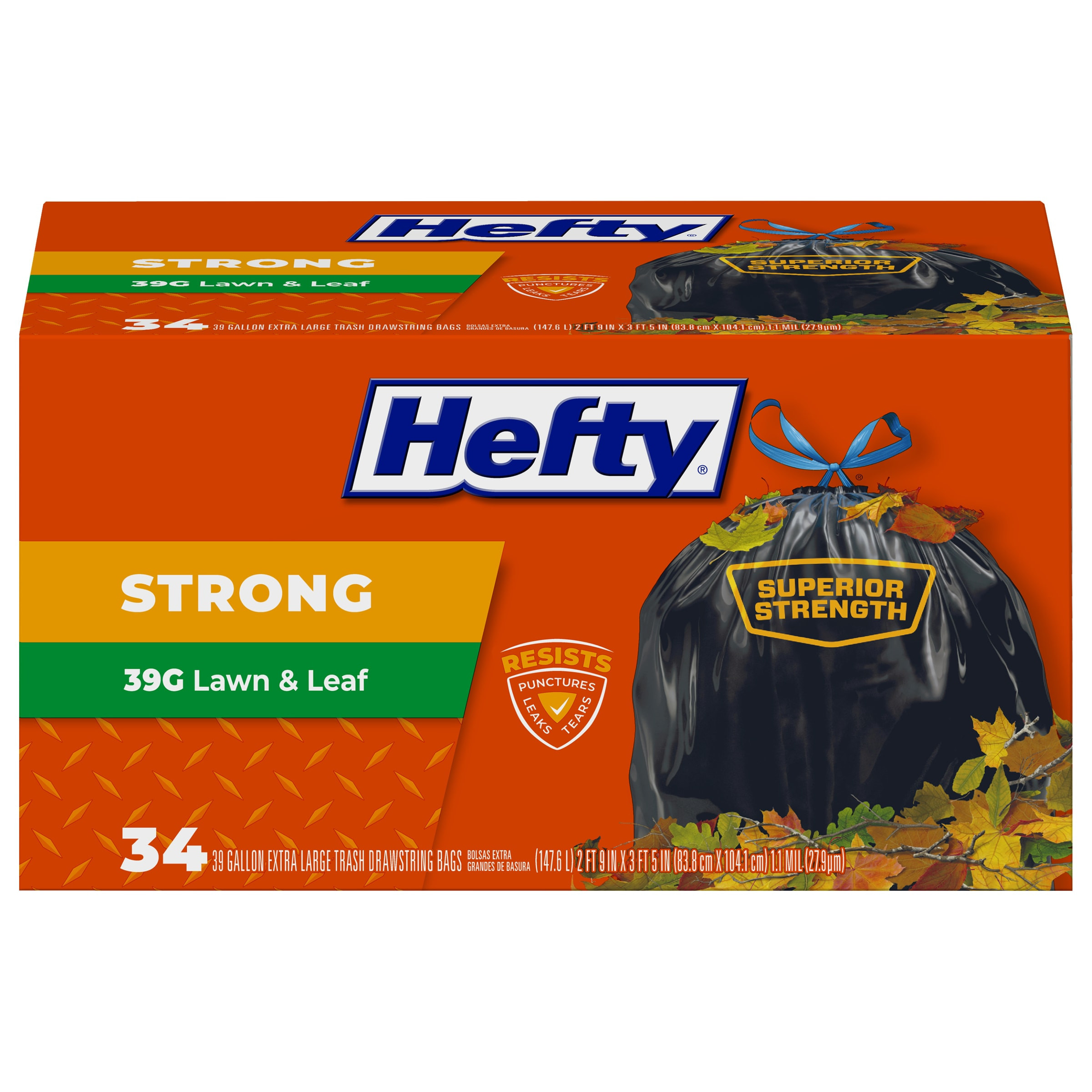 Hefty 39-Gallon Black Outdoor Plastic Lawn and leaf Drawstring Trash Bag 34 -Count one_size | UPC00013700519888 | Lowe's