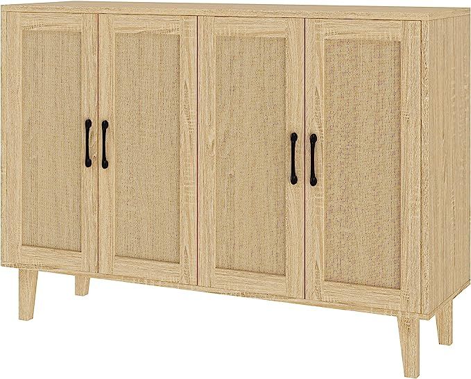 Panana Buffet Storage Cabinet with Rattan Decorating 4 Doors Living Room Kitchen Sideboard 48.43 ... | Amazon (US)