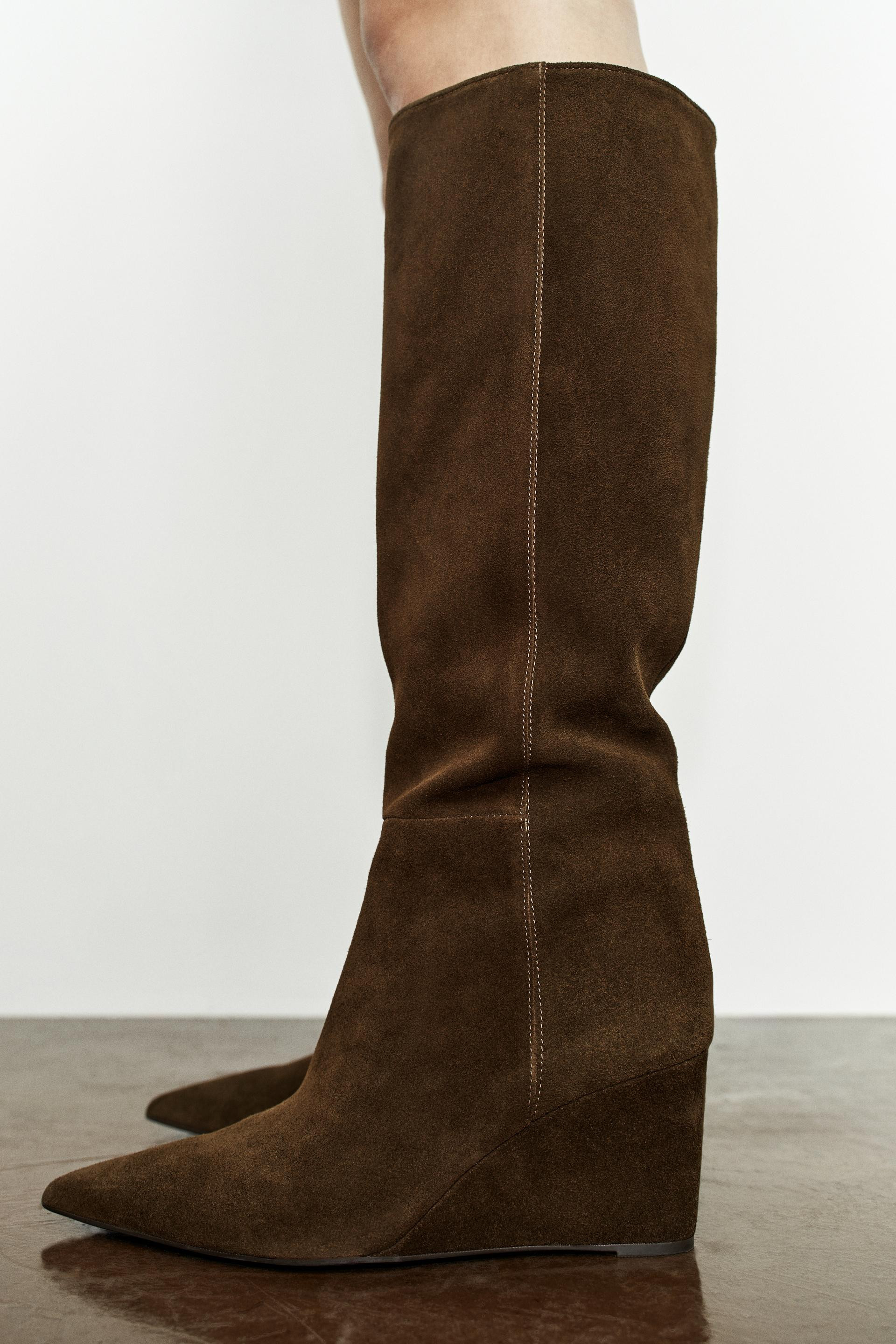 Zara - Split Suede Wedge Boots - Brown - 7 - Woman | Zara UK