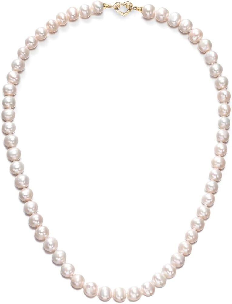 Freshwater Cultured Pearl Necklace, Real Pearl Necklace with Silver Chain and Clasp, Jewelry for ... | Amazon (US)
