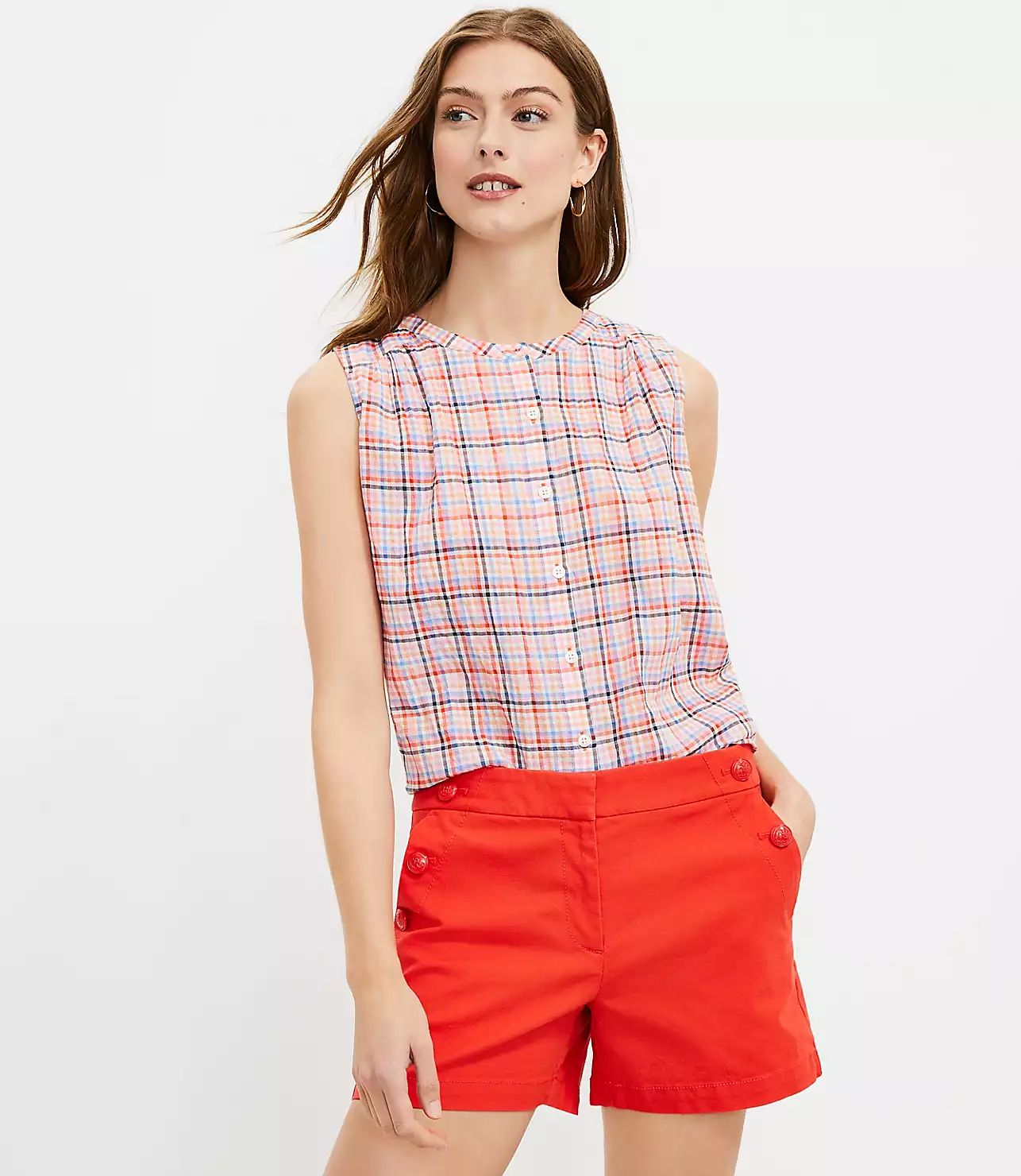 Checked Sleeveless Shirt | LOFT