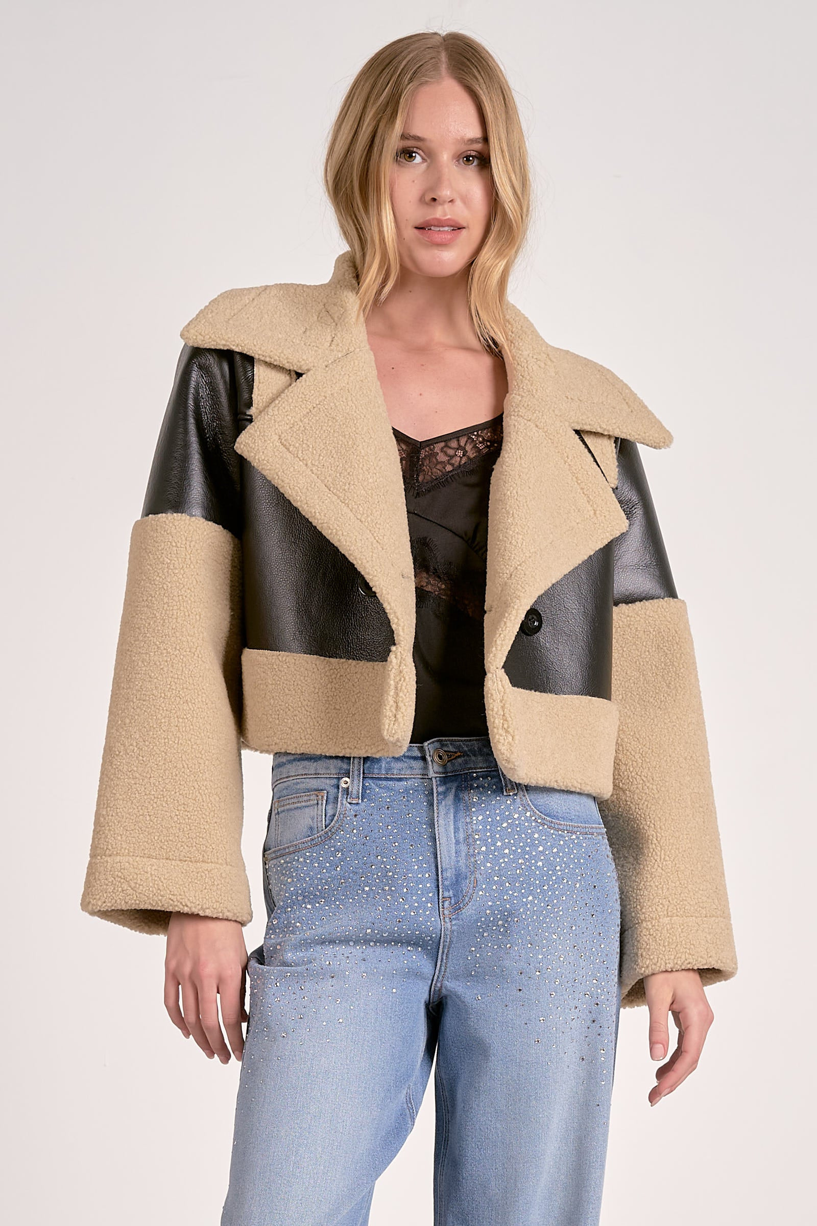Elan Faux Leather Sherpa Jacket | Sierra Deene