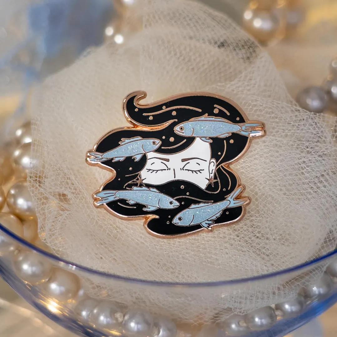 Ophelia Glitter Hard Enamel Pin | Rose Gold Art Nouveau Fish Brooch | Mermaidcore Nymph Nautical ... | Etsy (US)