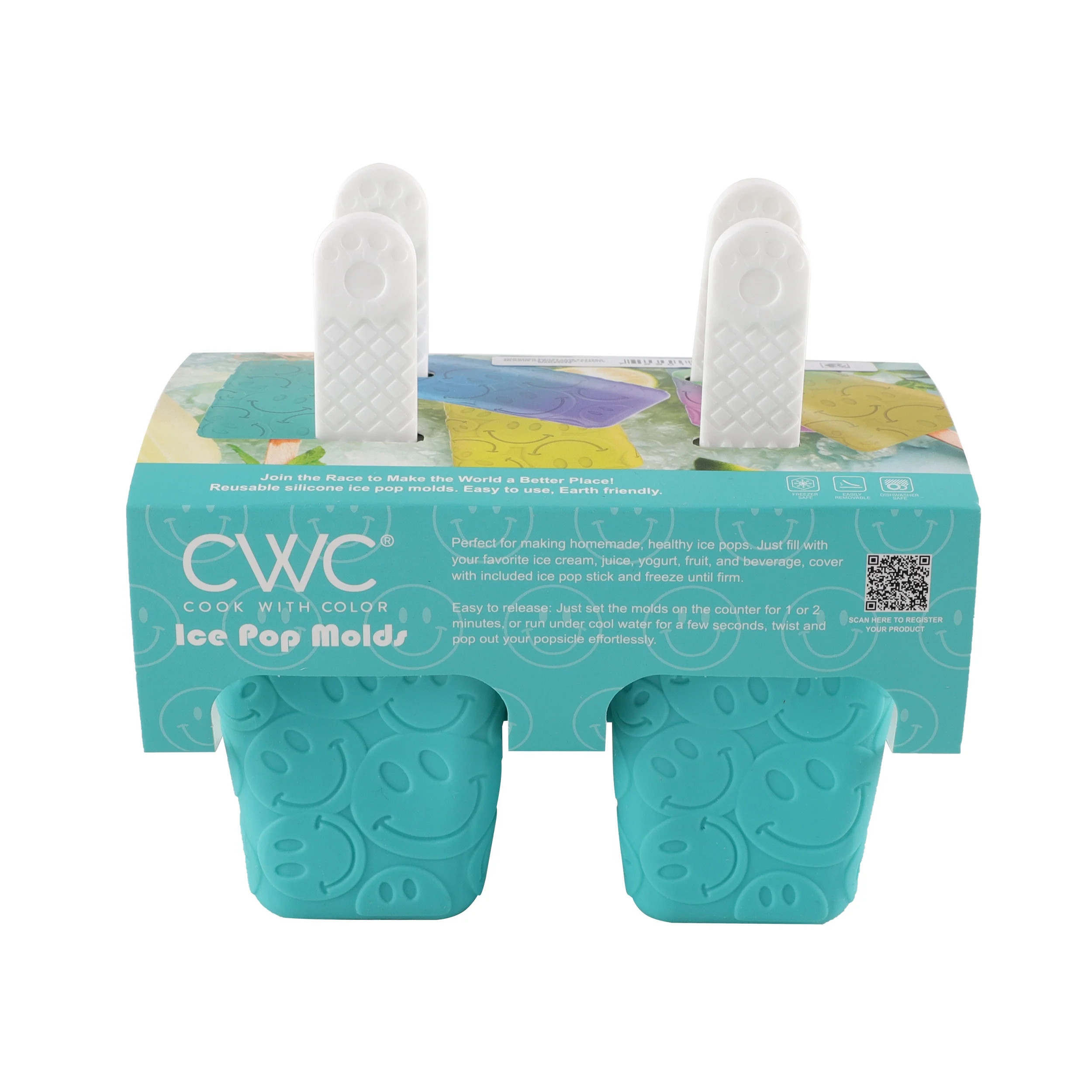 Embossed Smiley Face Silicone Ice Pop Molds - Reusable & Dishwasher Safe, Teal | Walmart (US)