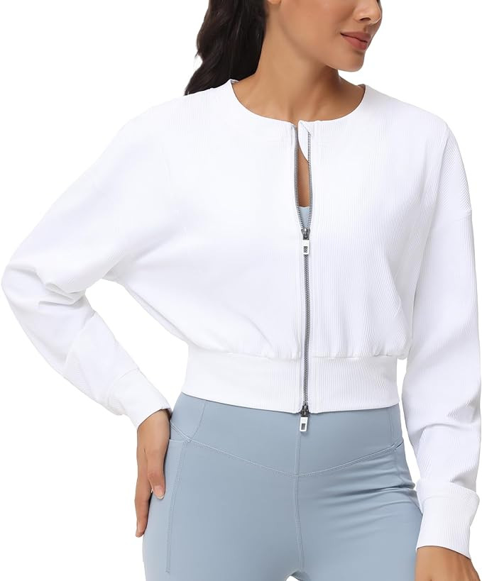 THE GYM PEOPLE Women's Cropped Jackets Full Zip Long Sleeve Ribbed Workout Sweatshirts Lightweigh... | Amazon (US)