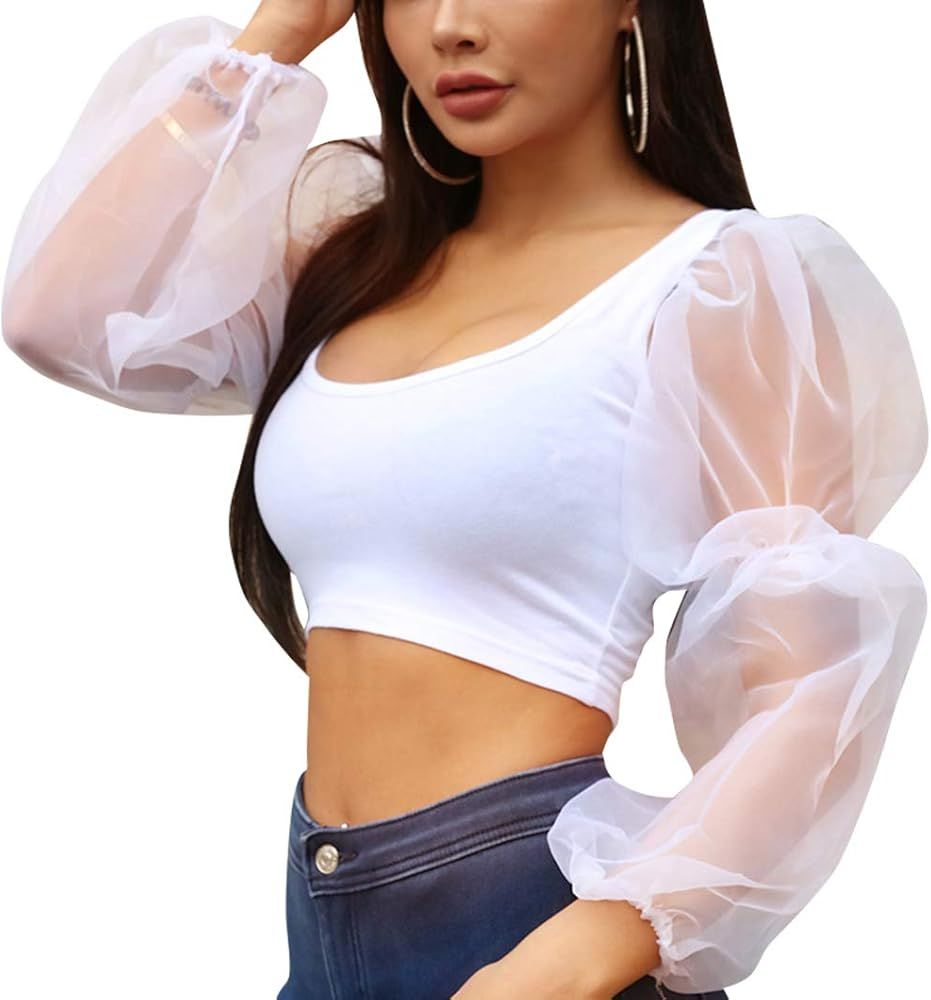 Women's Elegant Long Puff Sleeve Square Neck Blouse Shirts Tops | Amazon (US)