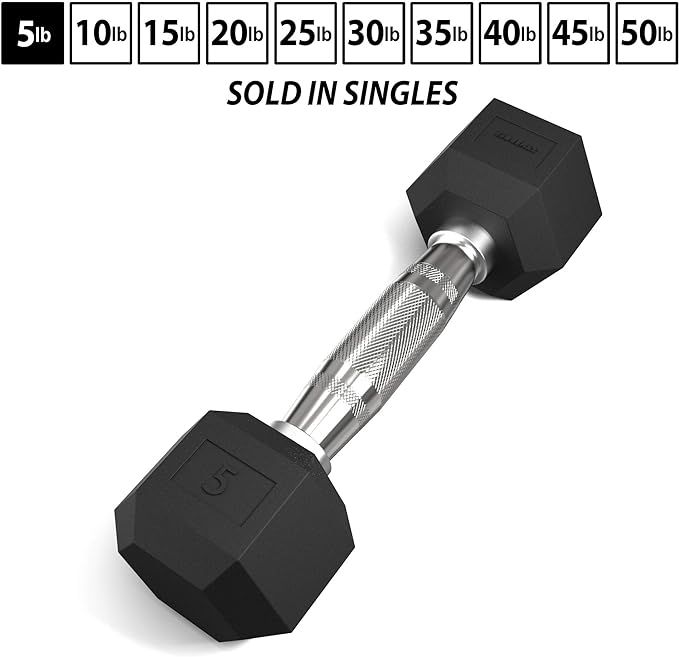 Synergee Rubber Encased Hex Dumbbells Chrome Handle – Sold Individually All Purpose Weights for... | Amazon (US)