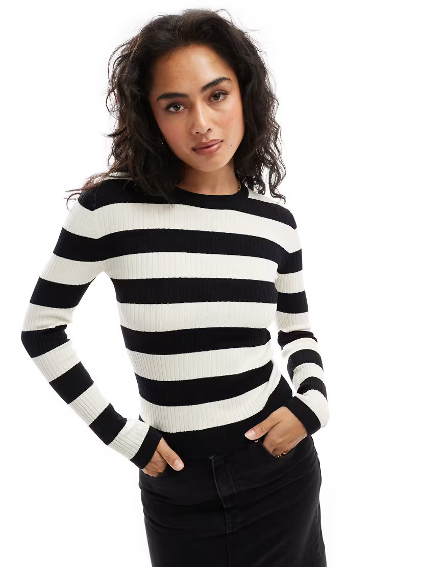 JDY round neck striped sweater in black and white | ASOS (Global)