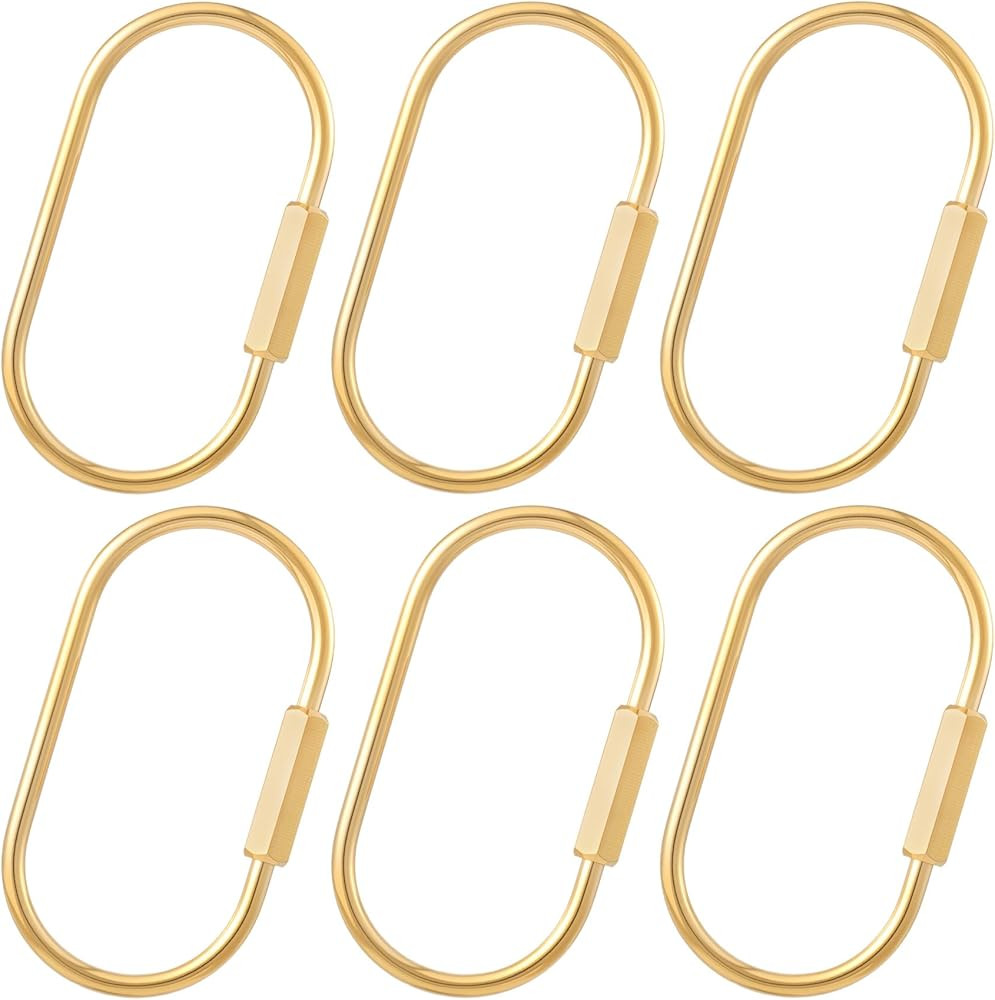 6pcs Brass Key Ring with Screw Lock, Gold Plated Carabiner Keychain Clip, Heavy Duty Key Chain Or... | Amazon (US)