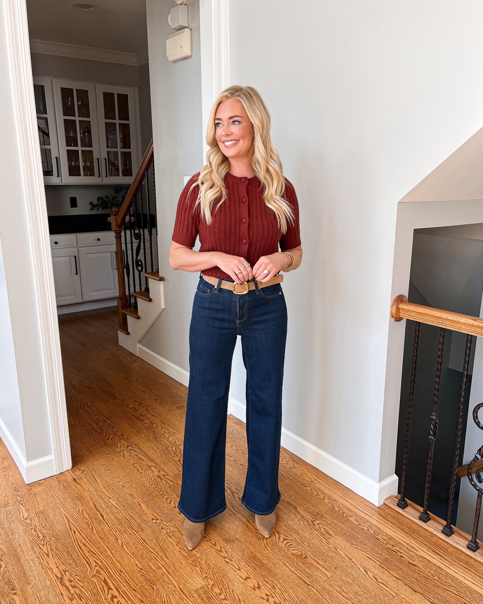 Thanksgiving outfit idea - wearing a small in sweater & 26 tall in jeans (everything fits true to size)

#LTKFindsUnder100 #LTKStyleTip #LTKHoliday