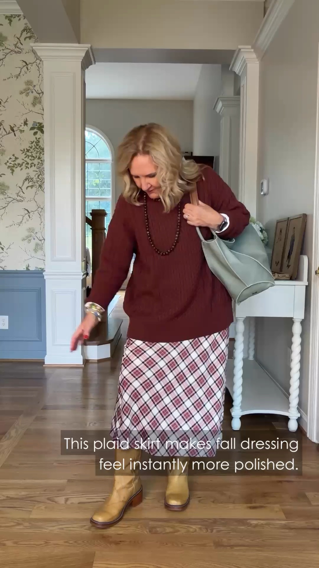 This plaid skirt has me ready for fall. I’m wearing a medium in both the skirt and oversized sweater, and I like how the burgundy picks up the color in the plaid.

#LTKootd #LTKgrwm #LTKOver40
