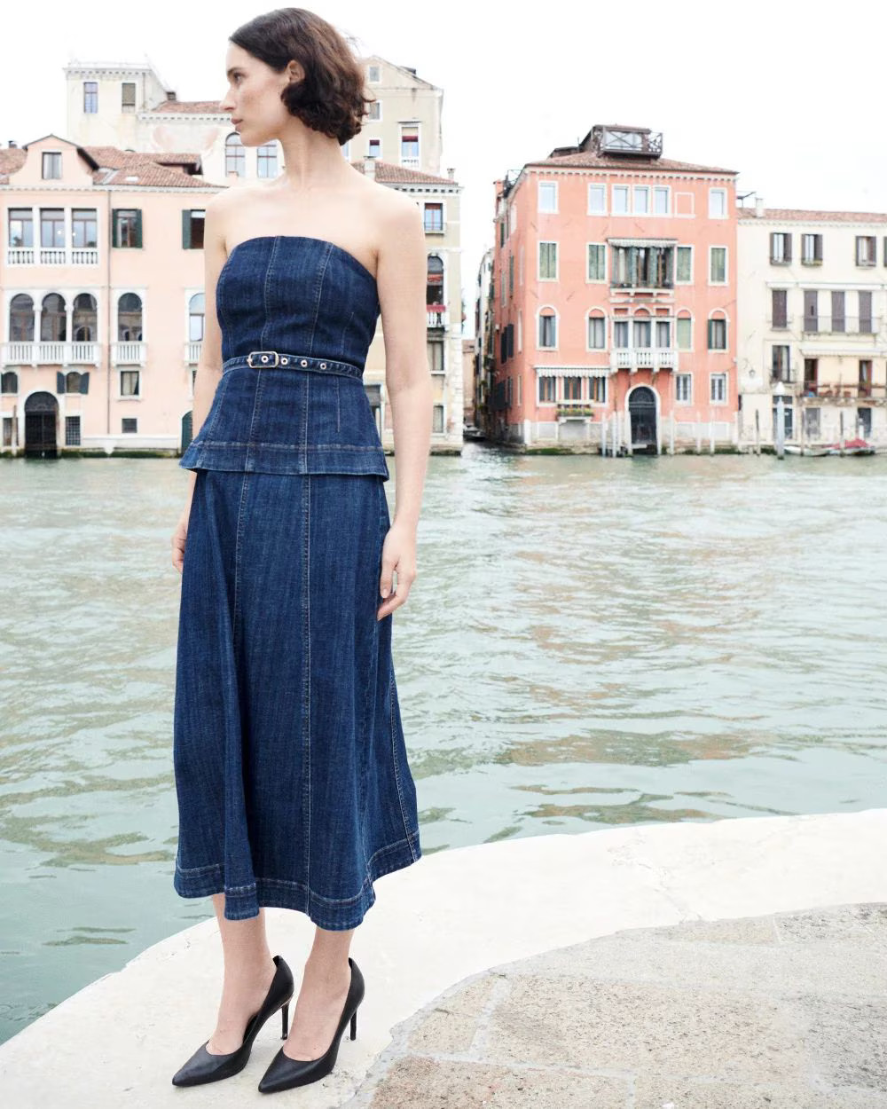 Strapless Denim Midi Dress | White House Black Market