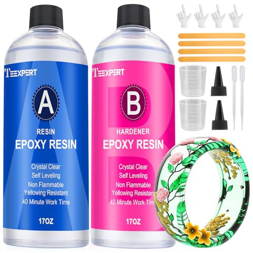 Teexpert Crystal Clear Epoxy Resin: 34oz Kit, Yellowing Resistant, Fast Curing for Casting, Coating, Art, DIY, Craft, Jewelry, Wood, Table - 2 Part(17oz Resin and 17oz Hardener) | Amazon (US)