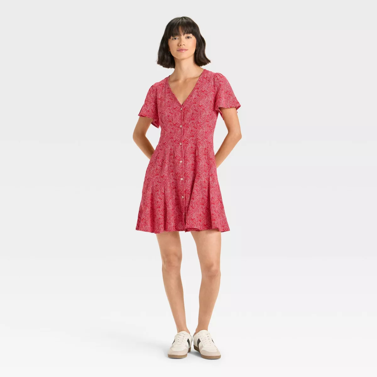 Women's Short Sleeve Button-Front Mini A-Line Dress - Universal Thread™ White XS | Target