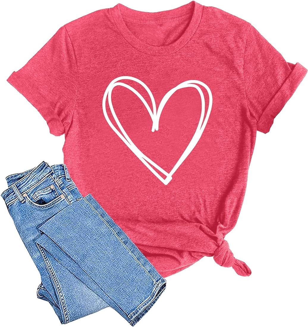 Valentines Day Shirts for Women Cute Love Heart Shirts Tee Tops Shirt Gift for Her | Amazon (US)