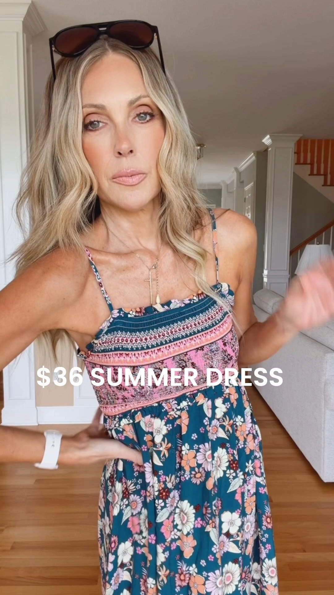 An easy summer maxi that works for casual days or church!  Smocked on top with adjustable straps. 

I'm wearing an XS.