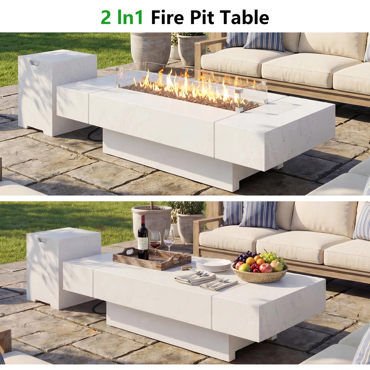 72" Patio Propane Gas Fire Table - 60K BTU, Auto Shut-Off, Weather-Resistant, Stone Texture | Wayfair North America