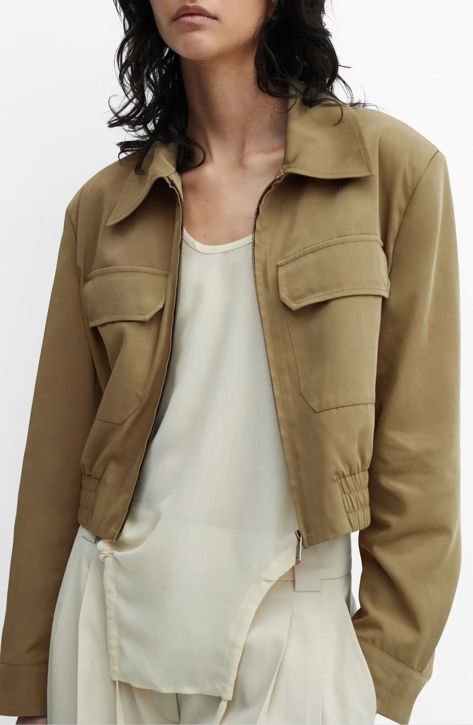 MANGO Insect Zip-Up Crop Bomber Jacket | Nordstrom | Nordstrom