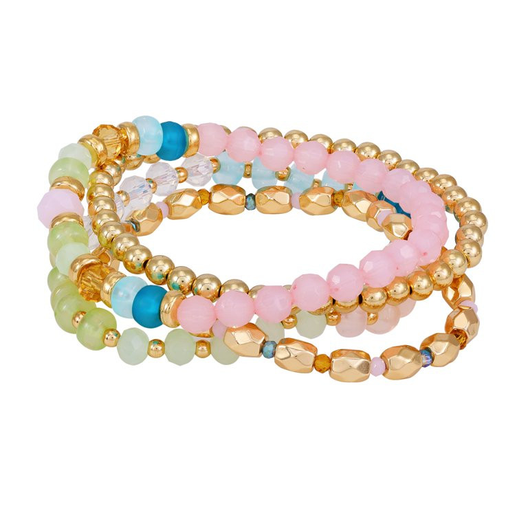Time and Tru Women's Gold Tone 7.5" 4 piece Stretch Bracelet set with Pastel Beads | Walmart (US)