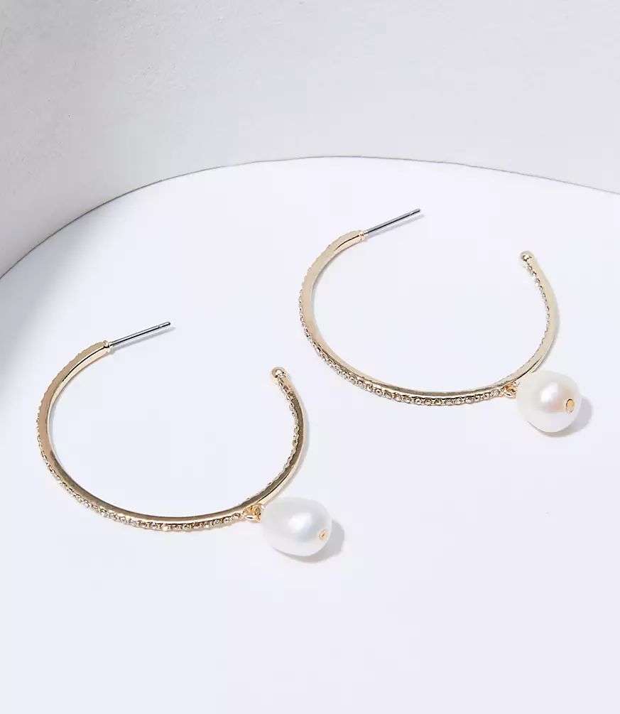 Pearlized Charm Hoop Earrings | LOFT | LOFT