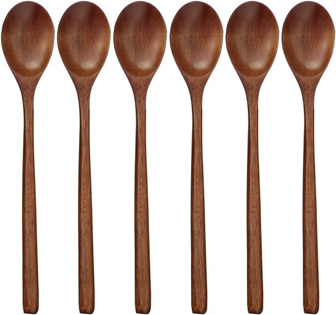 Wooden Spoons, 6 Pieces 9 Inch Wood Soup Spoons for Eating Mixing Stirring, Long Handle Spoon wit... | Amazon (US)