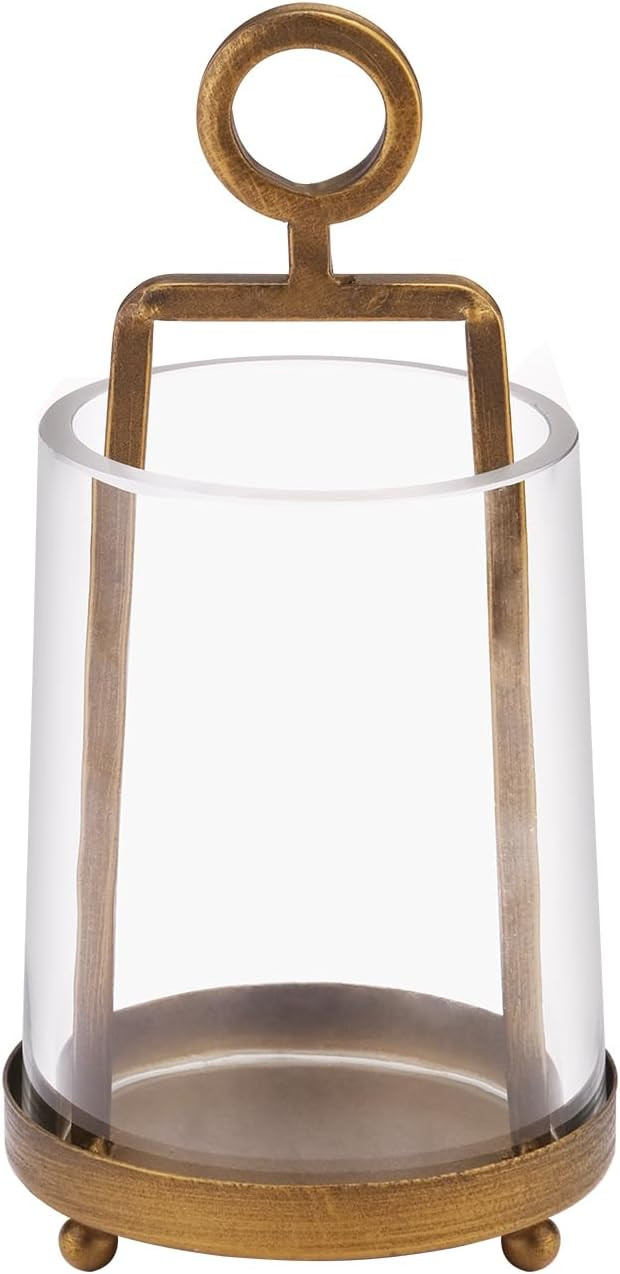 3.3" Wide Modern Farmhouse Metal Hurricane Candle Holder with Handmade Sturdy Glass Sleeve in Ant... | Amazon (US)