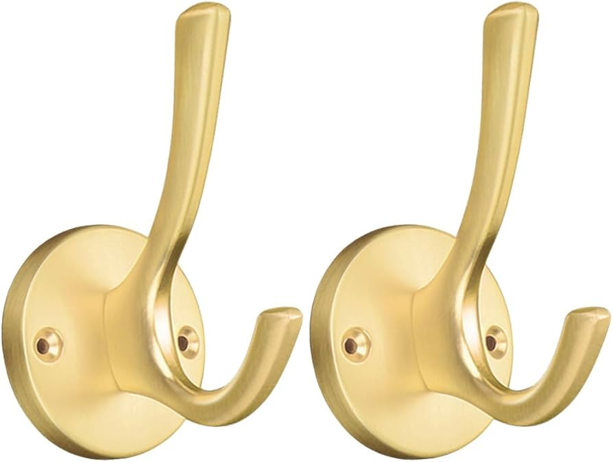 ZUONAI Gold Hooks 2 Pack Heavy Duty Brass Wall Gold Coat Hook Decorative Metal Hooks for Hanging ... | Amazon (US)