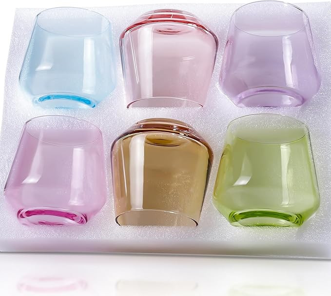 Physkoa Colored Stemless Wine Glasses Set of 6 - Colored Stemless Drinking Glasses, Multi Color G... | Amazon (US)