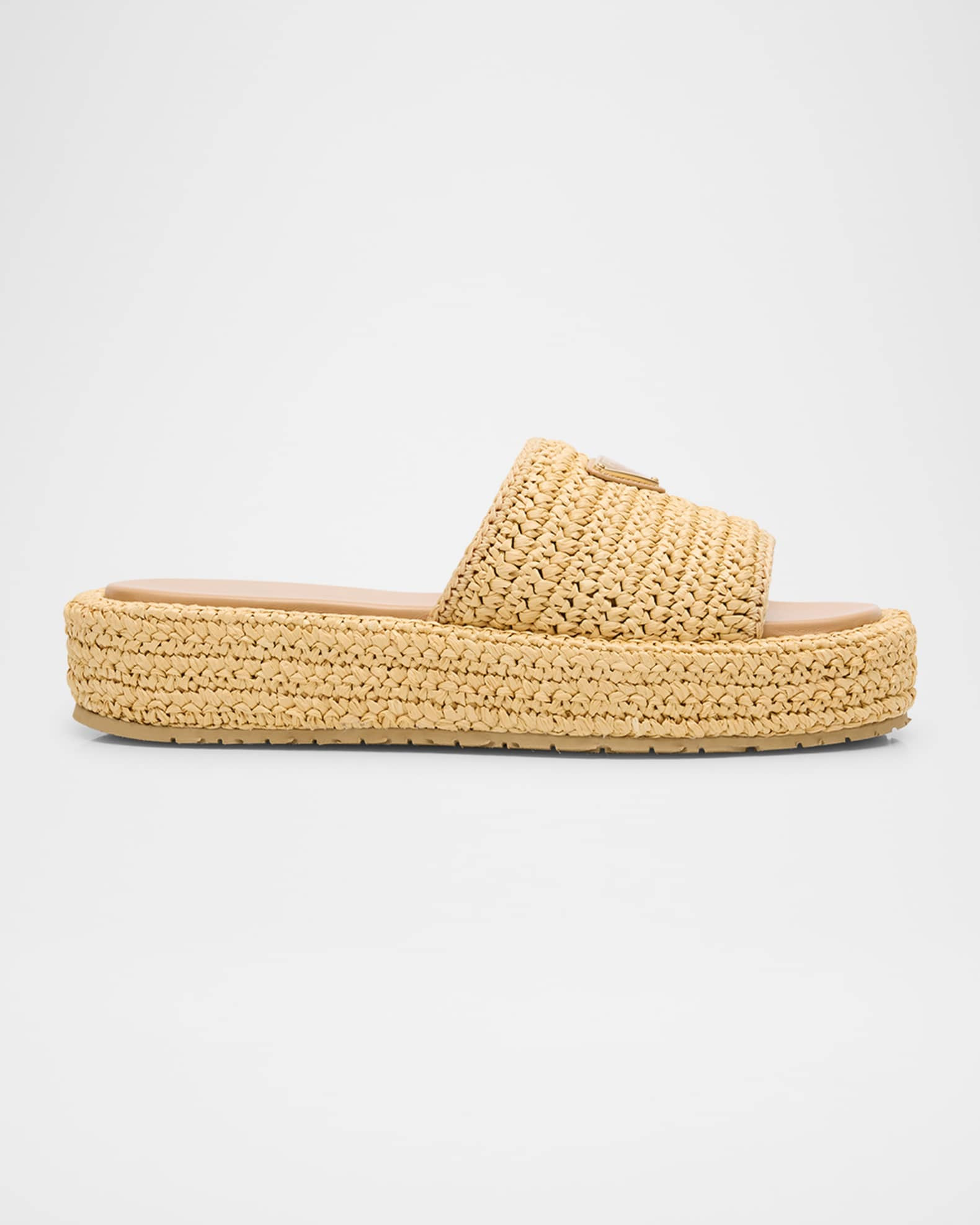Prada Raffia Single-Band Platform Slides | Neiman Marcus