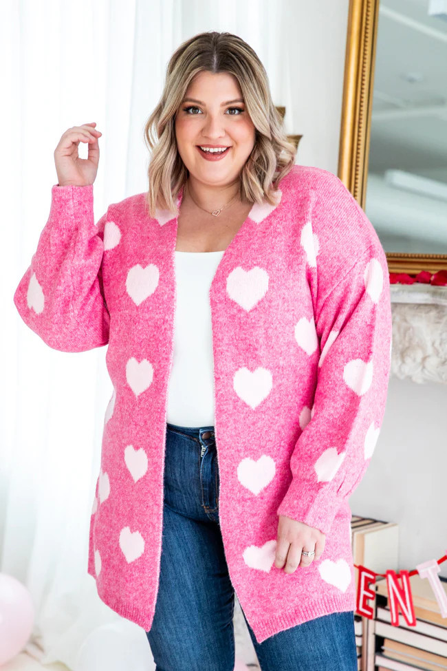 Crash Into Me Pink Heart Cardigan | Pink Lily