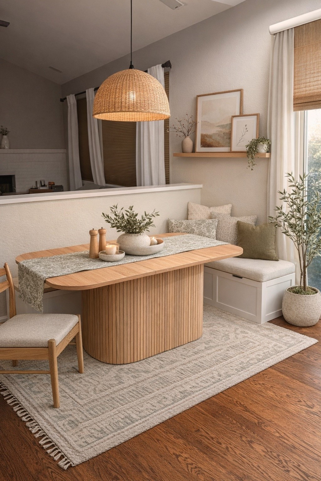 Cozy neutral breakfast nook with a bench! 

#LTKdayinmylife #LTKHome #LTKmorningroutine