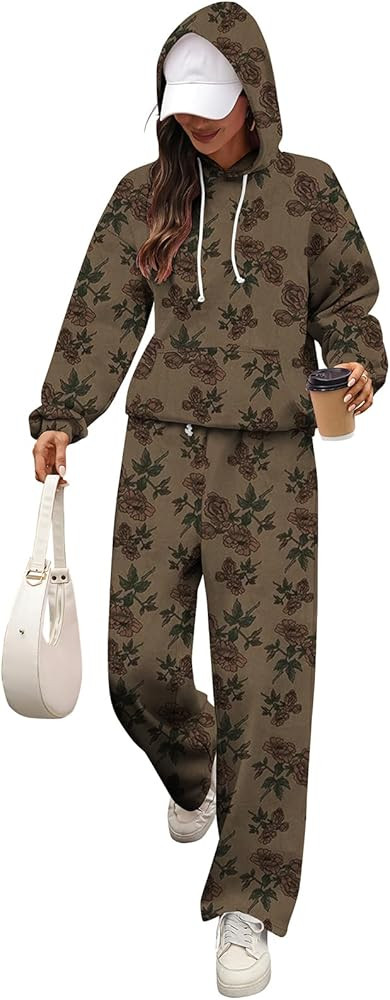 Women's 2 Piece Outfits Lounge Sets Floral Bow Fleece Long Sleeve Hoodies Sweatpants Sweats Track... | Amazon (US)