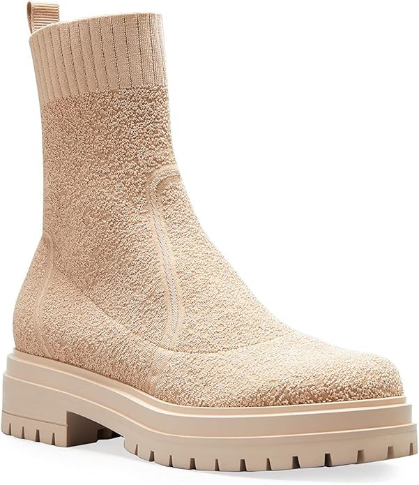 Womens Lace up Combat Ankle Booties Faux Leather Round Toe Casual Low Platform Chunky Heel Boots | Amazon (US)