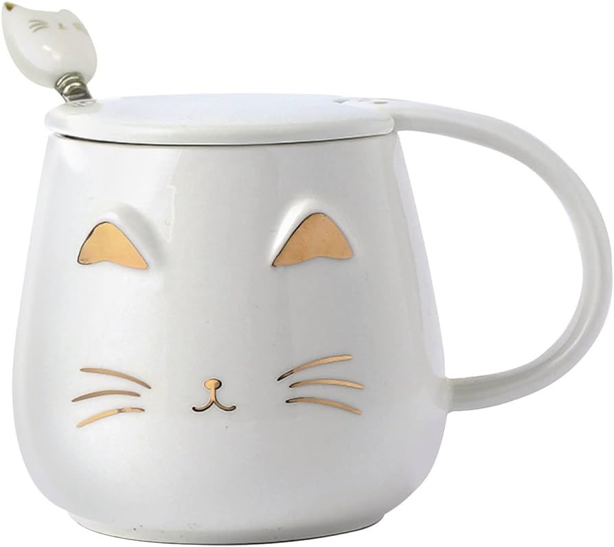 Yuwu Cat Mug Cute Coffee Mug gifts for cat lovers Ceramic Cup, Novelty Mug with Lid and Stainless... | Amazon (US)