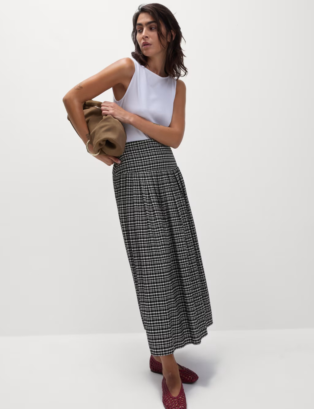 Checked Pleated Midaxi A-Line Skirt | Marks & Spencer (UK)