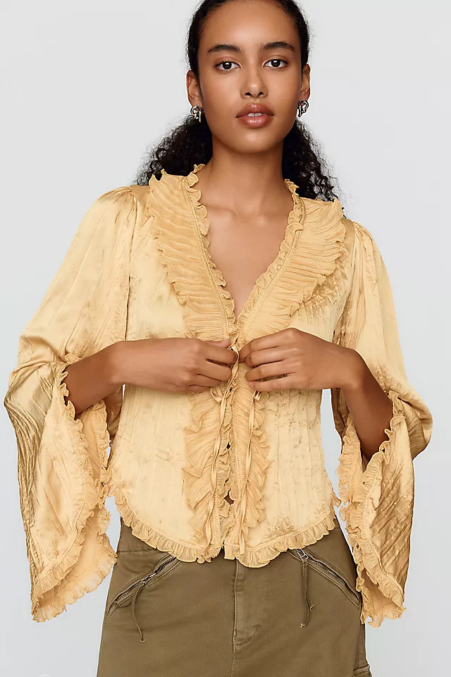 Long-Sleeve Ruffled Tie-Front Top | Anthropologie (US)