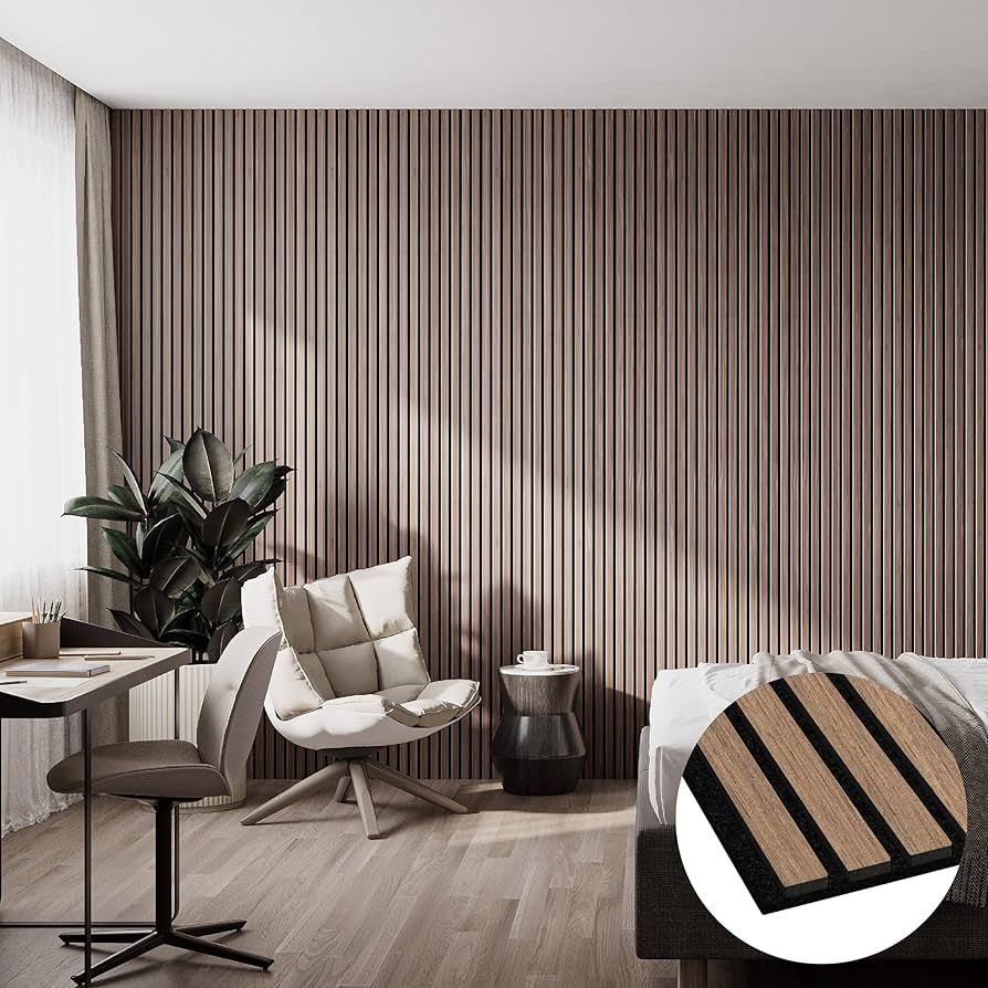 Bark & Bole Walnut Luxury Wood Slat Veneer Wall Panel 94.49” x 12.6” Interior Decor Sound Abs... | Amazon (US)