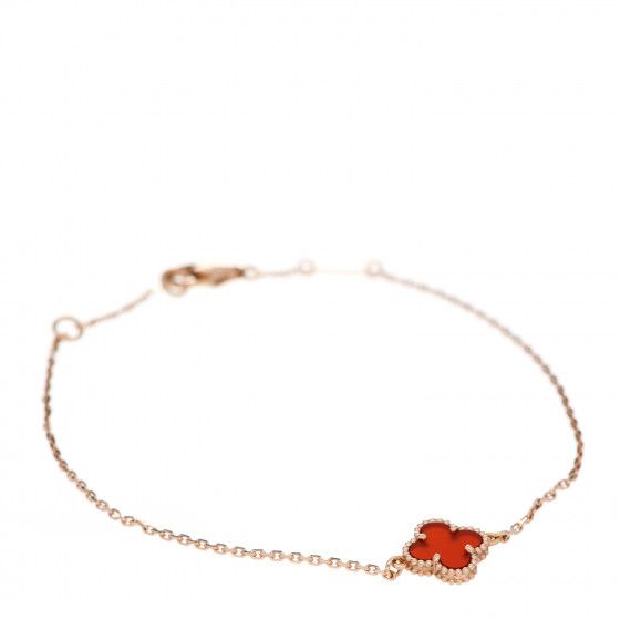 VAN CLEEF & ARPELS 18K Rose Gold Carnelian Sweet Alhambra Bracelet | FASHIONPHILE | Fashionphile
