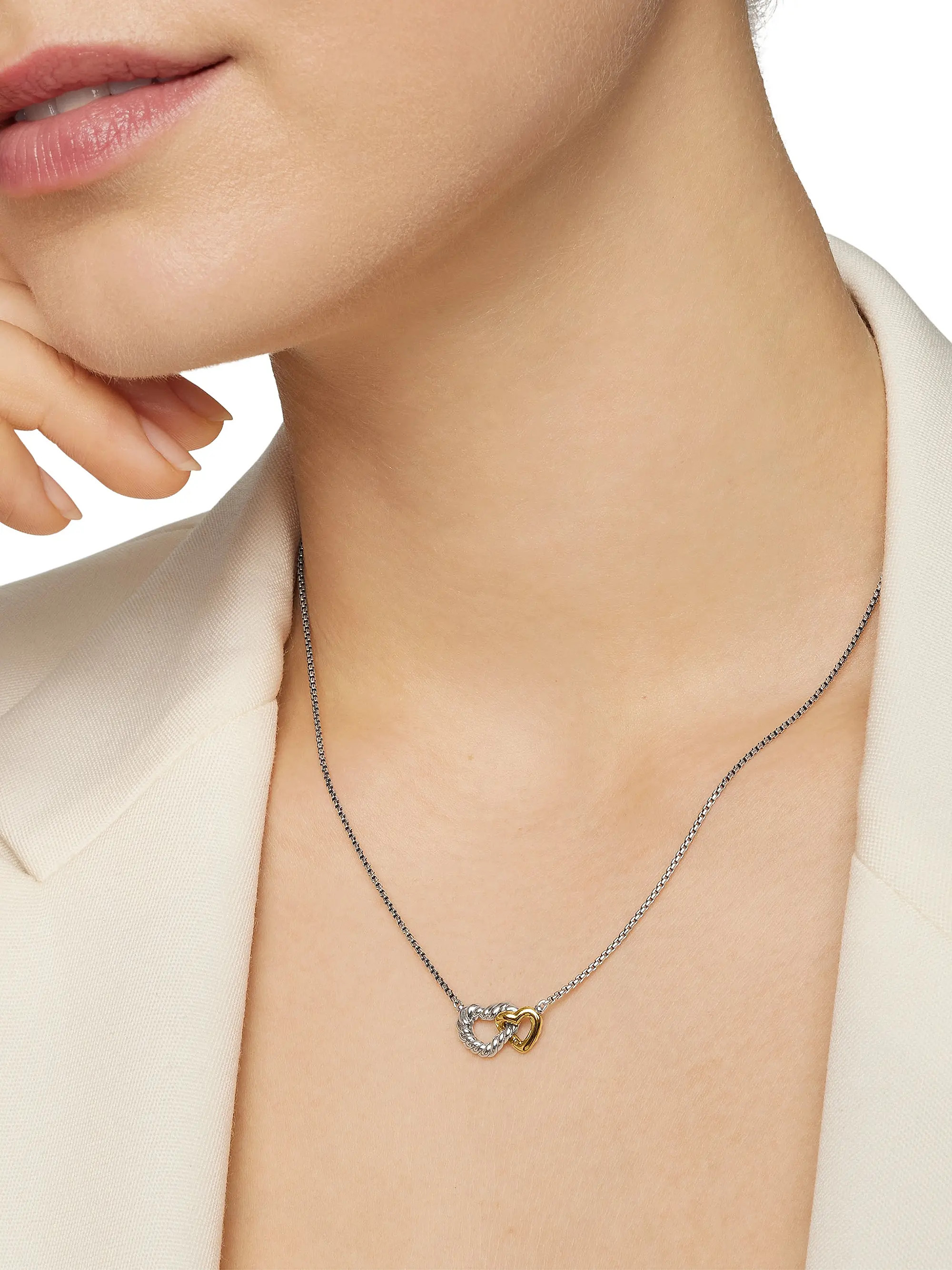Cable Collectibles Interlocking Heart Necklace in Sterling Silver with 18K Yellow Gold | Saks Fifth Avenue
