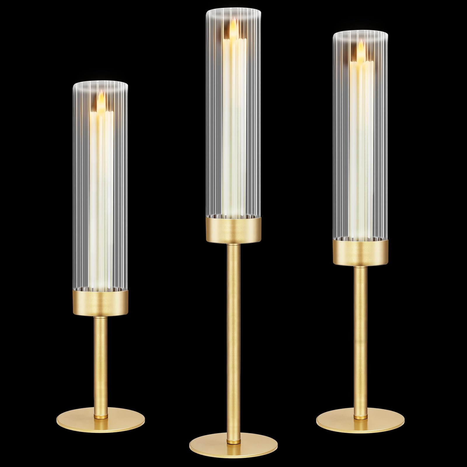 Glass Hurricane Candlestick Holders Gold, KSWING Set of 3 Taper Candle Holders Brass Tall Clear C... | Amazon (US)
