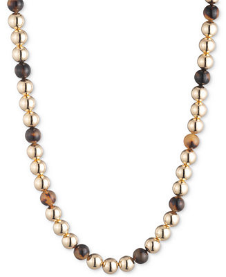 Gold-Tone & Tortoise-Look Beaded 16" Collar Necklace | Macys (US)