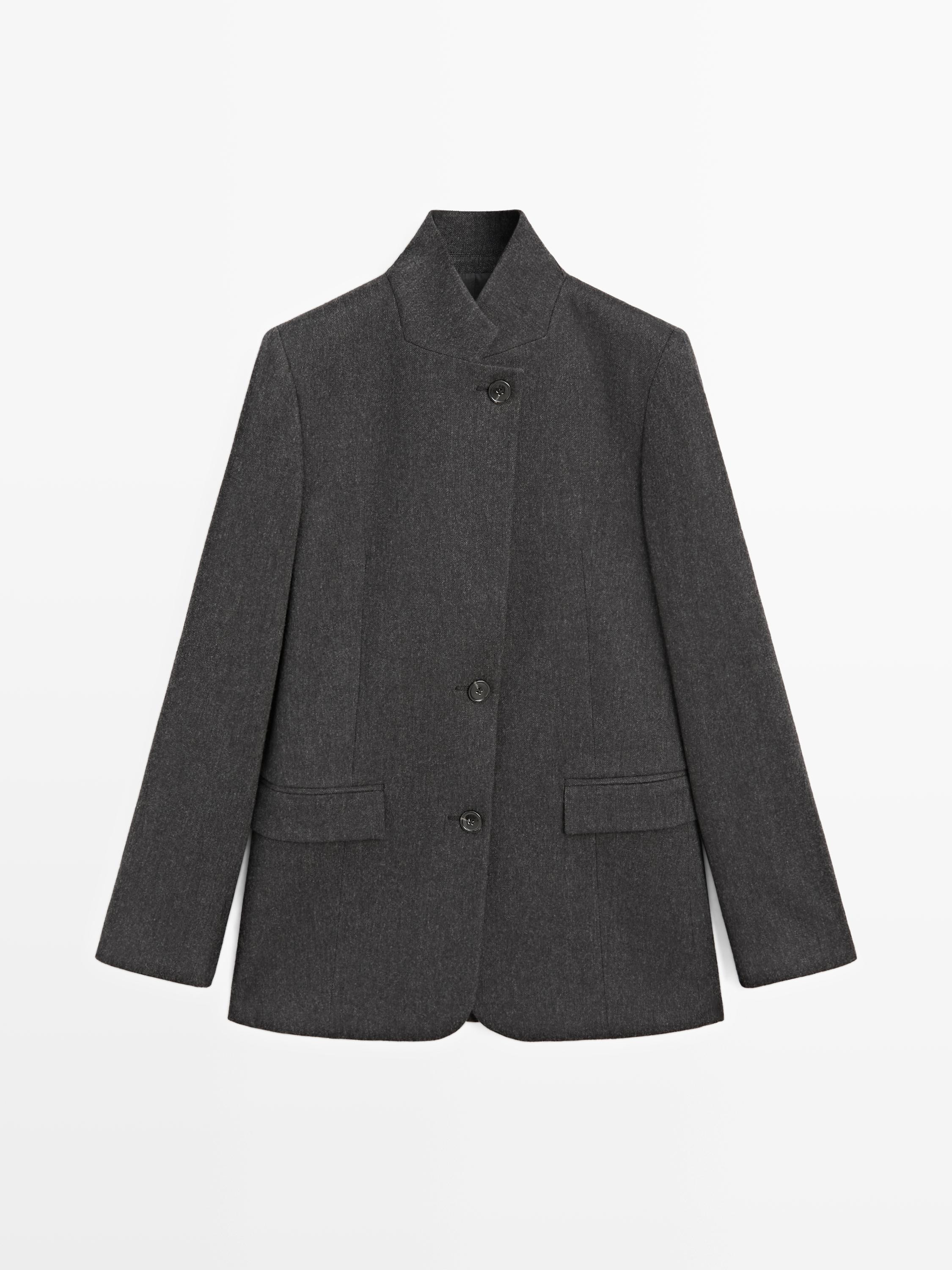 Wool blend three-button blazer | Massimo Dutti UK